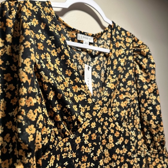 TOPSHOP V-Neck Floral Textured Midi Dress Long Sleeve Sun Dress Slits Puff NWT - Picture 8 of 13
